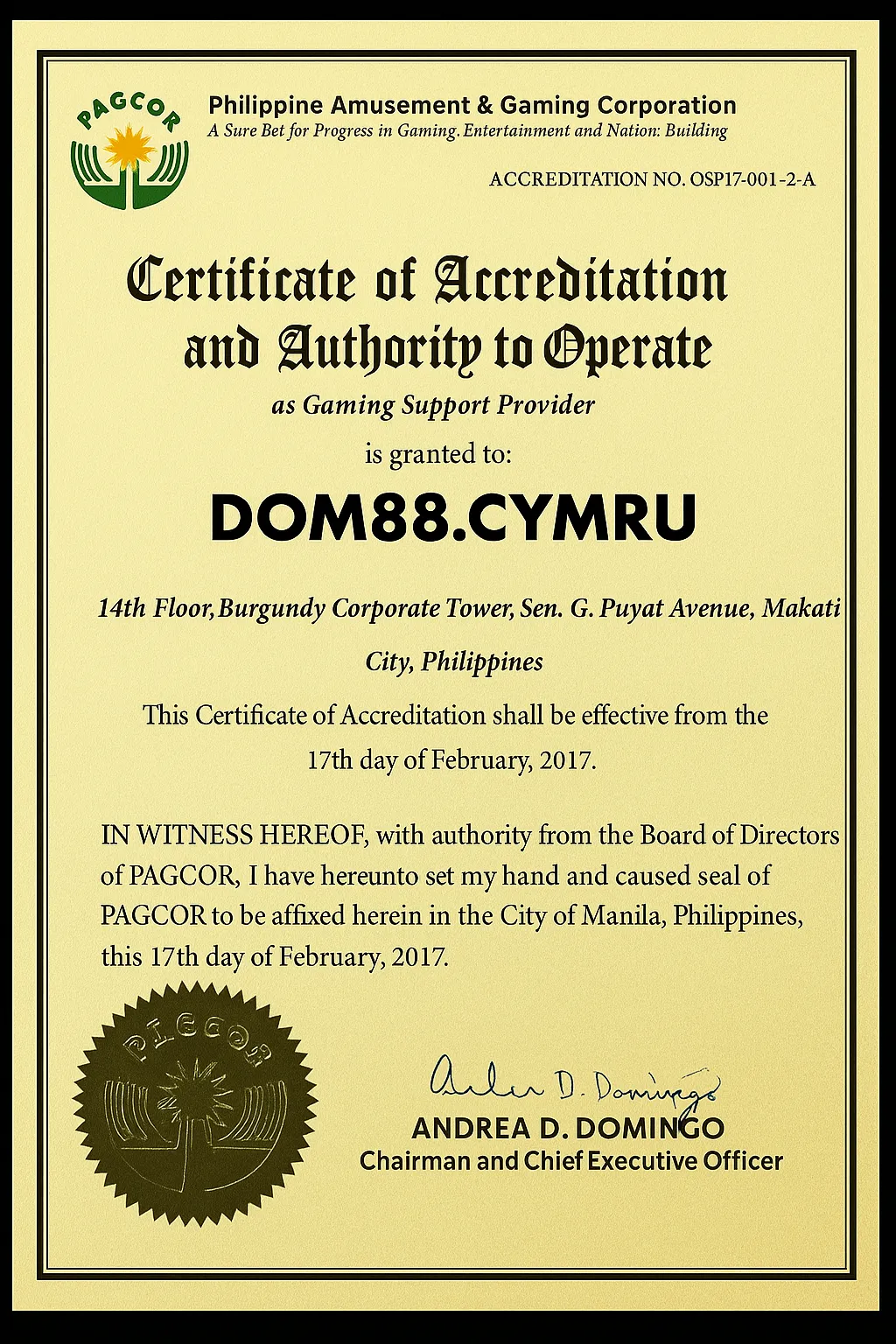 Giấy phép dom88